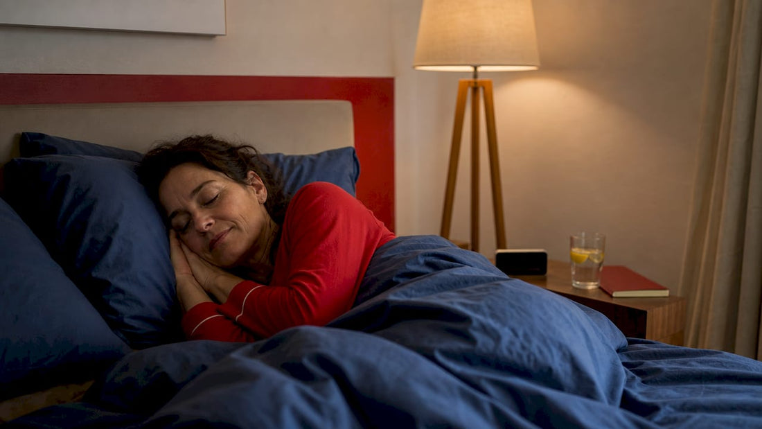 Peaceful woman resting in bedroom during deep sleep