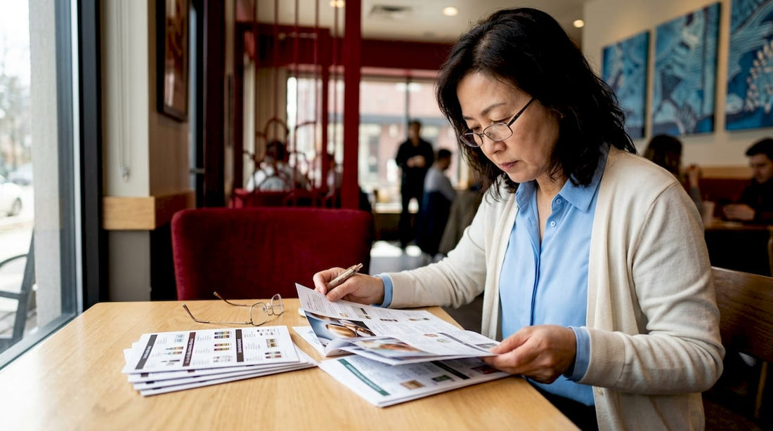 Skincare specialist reviewing product labels