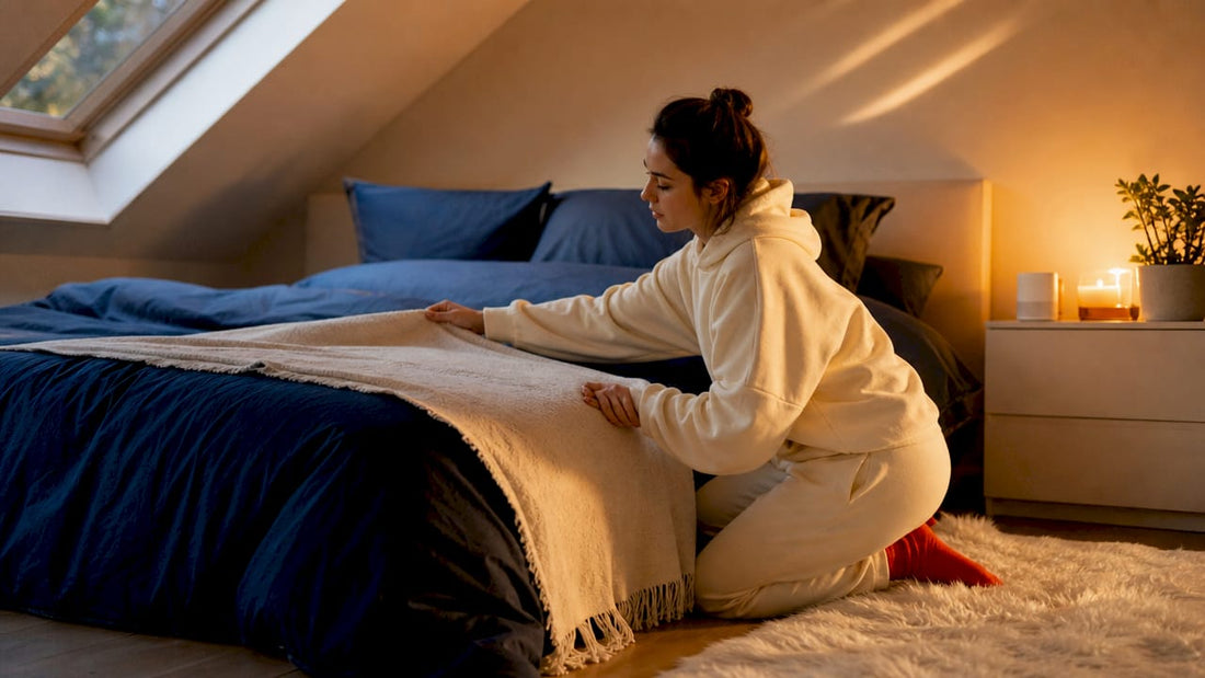 Woman preparing bedroom for sleep hygiene