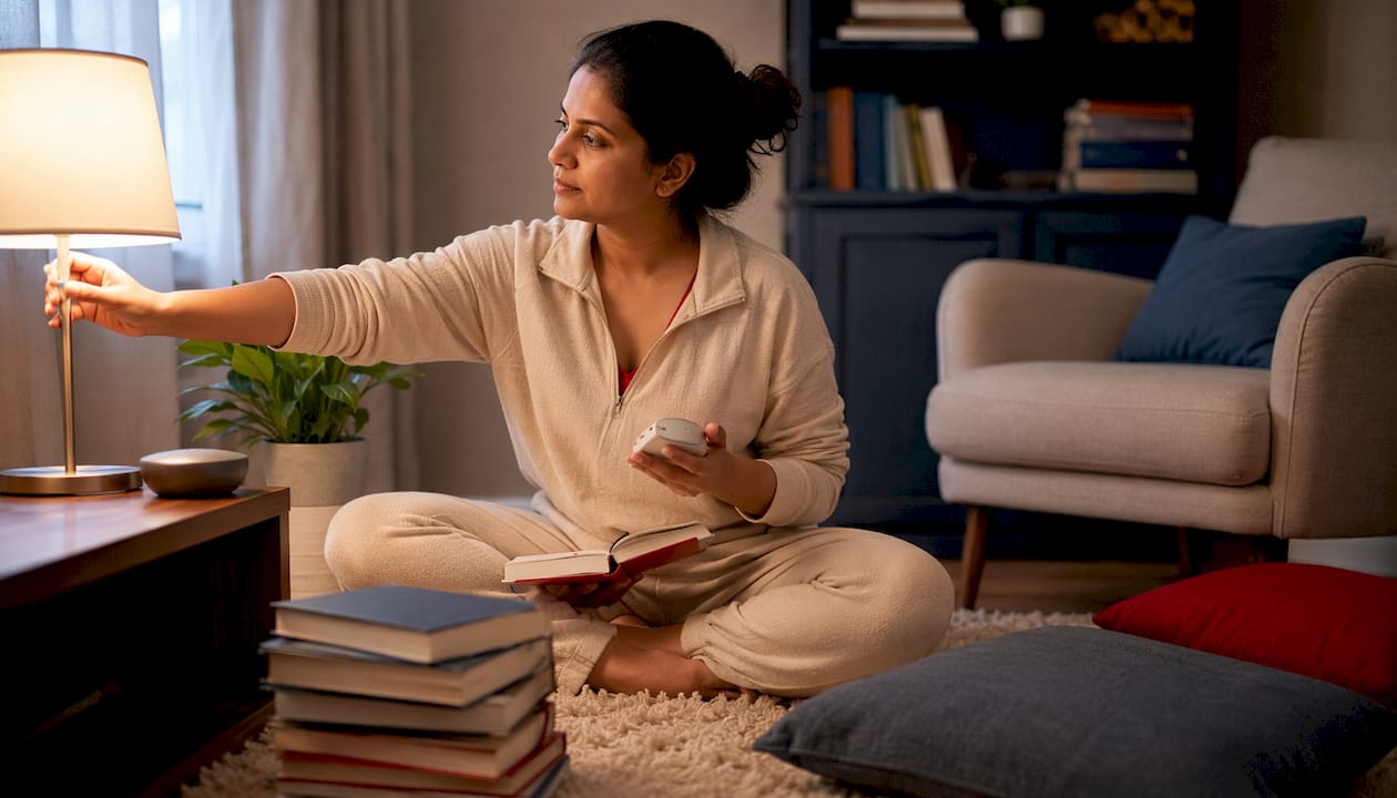 Woman preparing bedtime routine in apartment