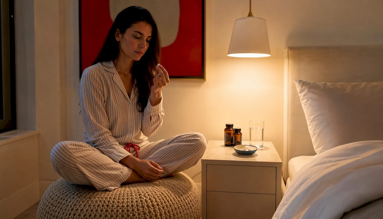 Woman preparing to take bedtime supplement