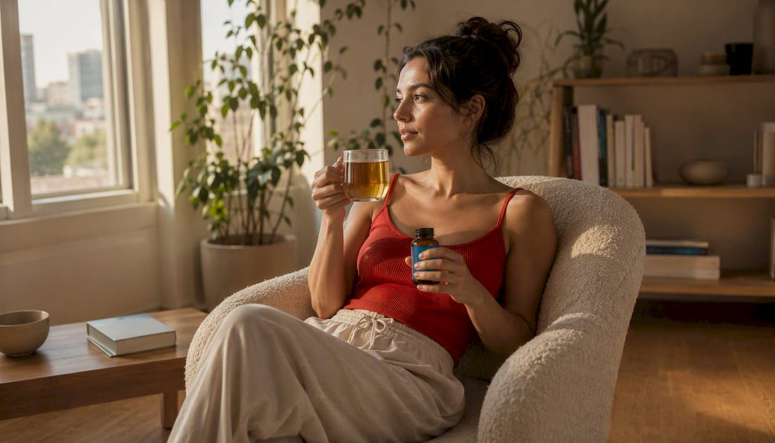 Adult woman taking sleep aid at bedtime