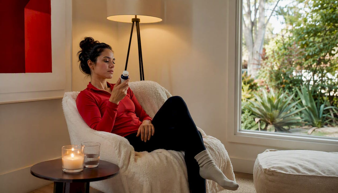Woman preparing natural sleep supplement in bedroom