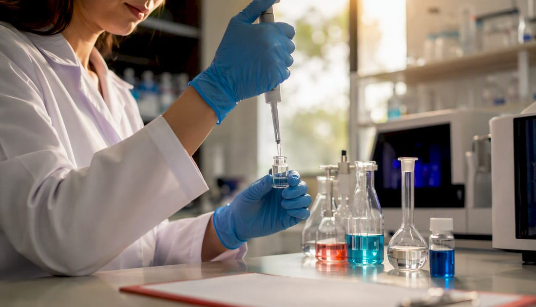 Lab technician pipetting supplement sample
