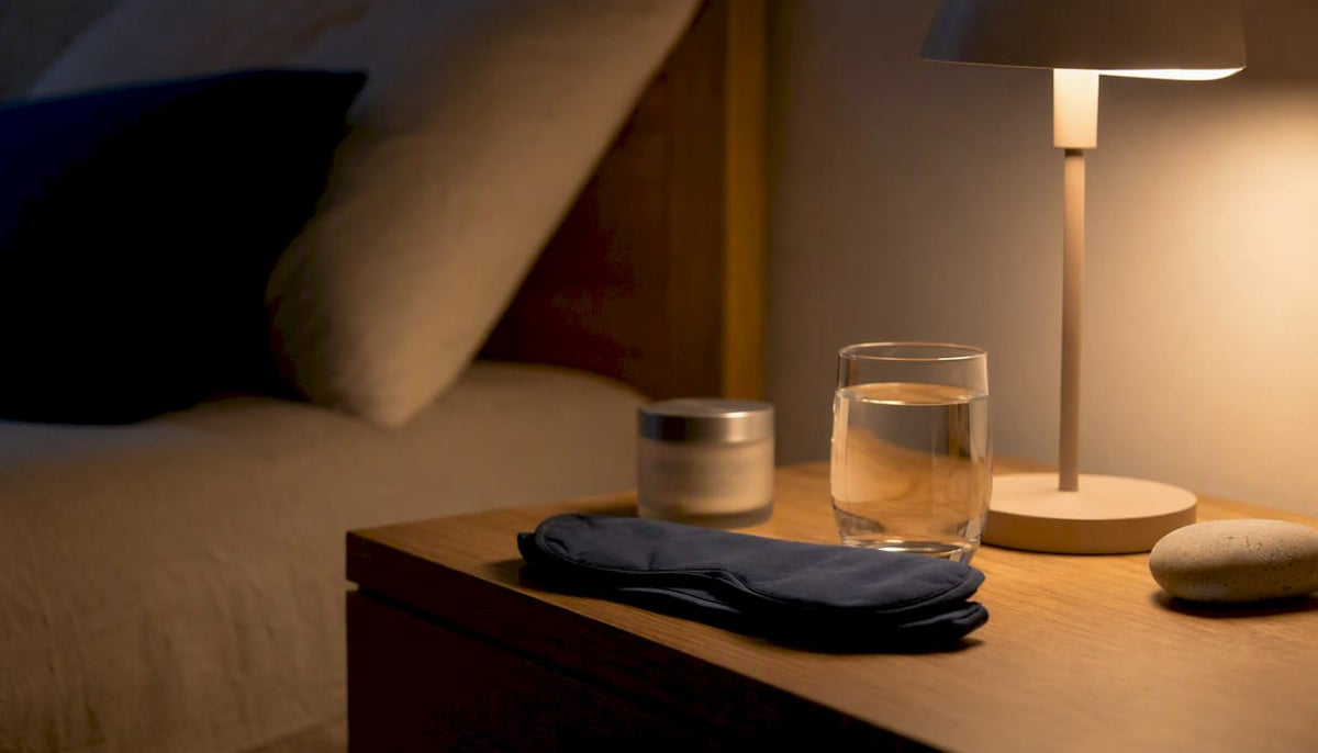 Bedroom nightstand with sleep ritual items