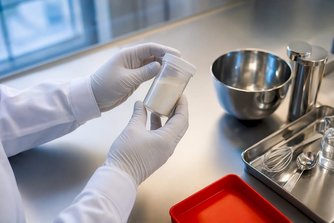 Auditor examining collagen ingredient sample