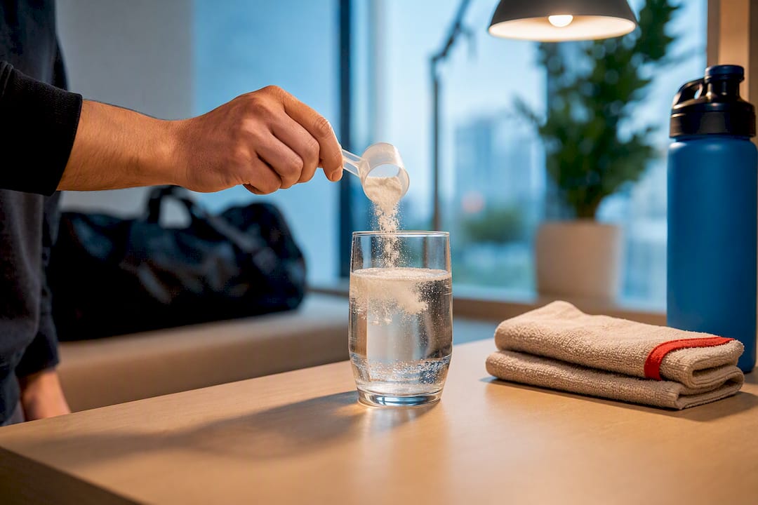 Professional preparing collagen before workout