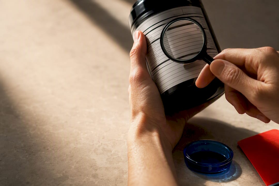 Hands inspecting a supplement facts panel