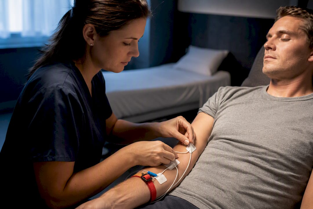 Technician placing sleep study sensors