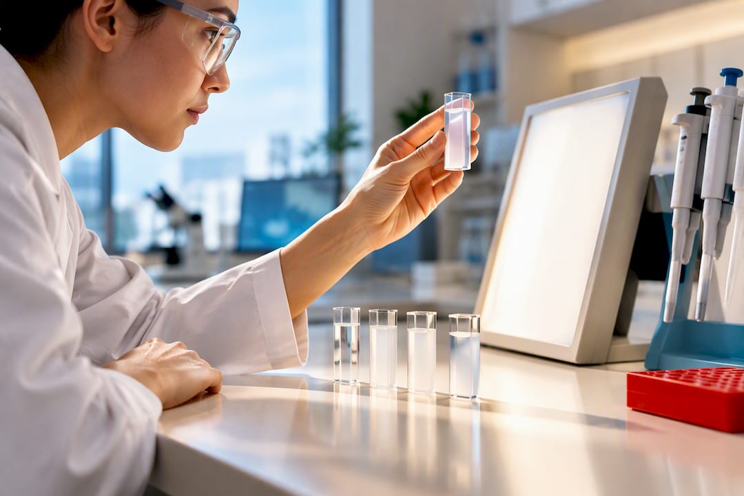 Analyst comparing collagen peptide solution clarity