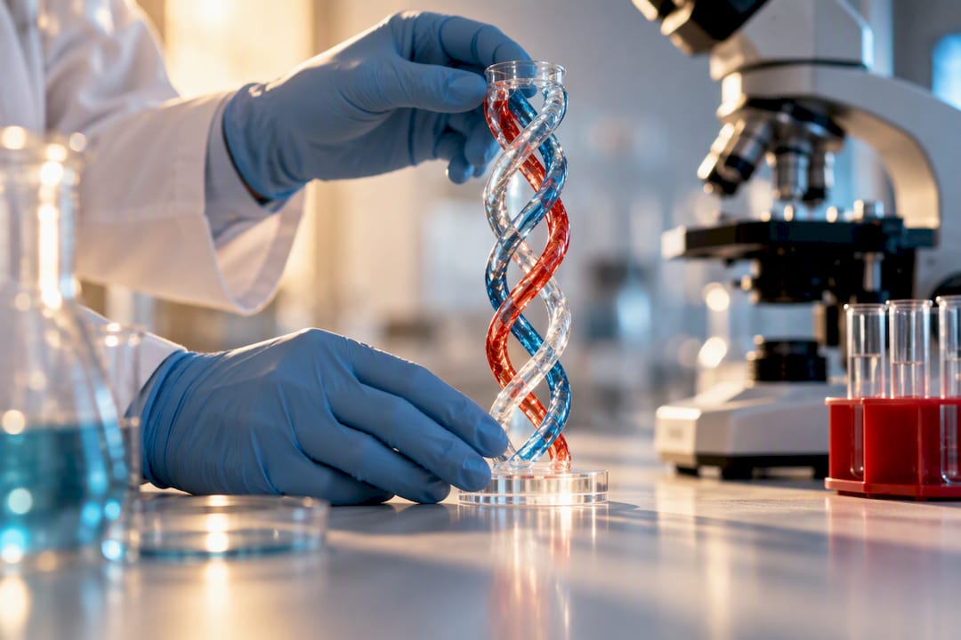 Protein strand model in collagen research laboratory